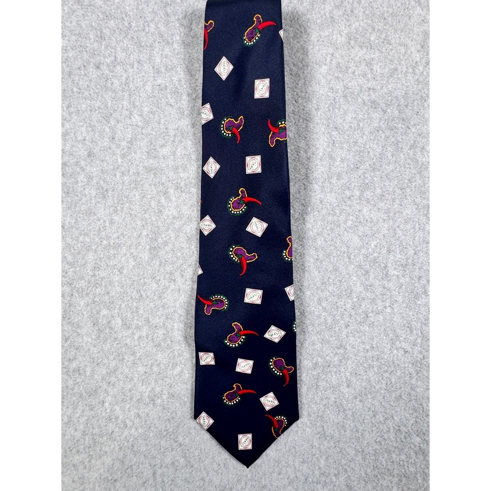 Tabasco Mens Silk Necktie Navy Blue Chili Pepper Logo Novelty Food Tie USA Made